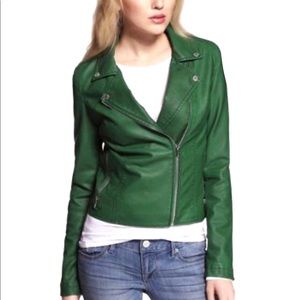 EXPRESS GREEN CROP MOTO JACKET